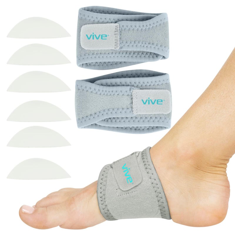 Vive Foot Arch Support Brace Pair Wrap Corrector for Flat Foot Plantar Fasciitis Pain Relief Fallen Arches Compression Sleeve Strap for Feet Gel Bands Inserts For Women Men Insert for Under Socks